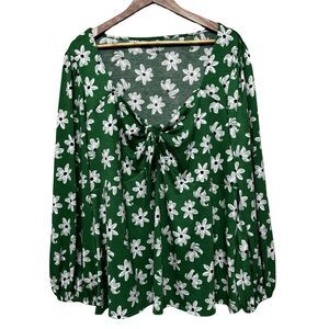 AVA & VIV Womens Size 3X Floral  Green Long Sleeve V Neck Tunic Top Blouse NWT